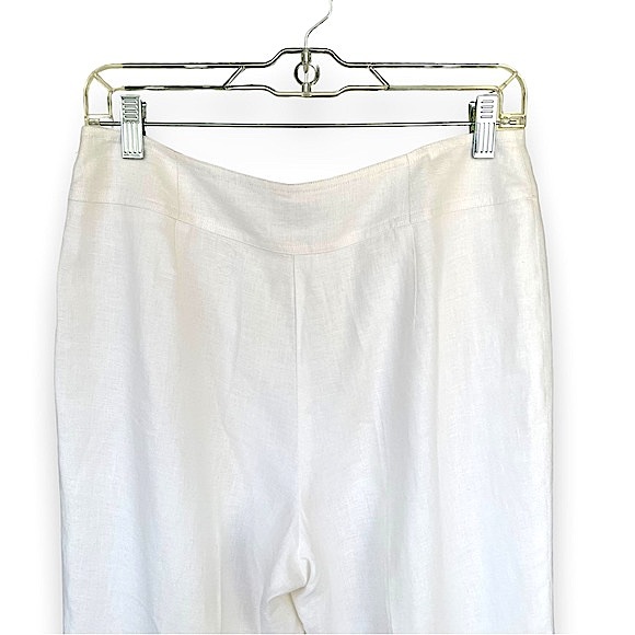 Talbots Irish Linen Flat Front White Pant Trousers Coastal Grandma Structured 10 - Picture 4 of 11